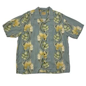 Tommy Bahama Shirt Mens XL Shale Yellow Silk Floral Short Sleeve Hawaiian Aloha